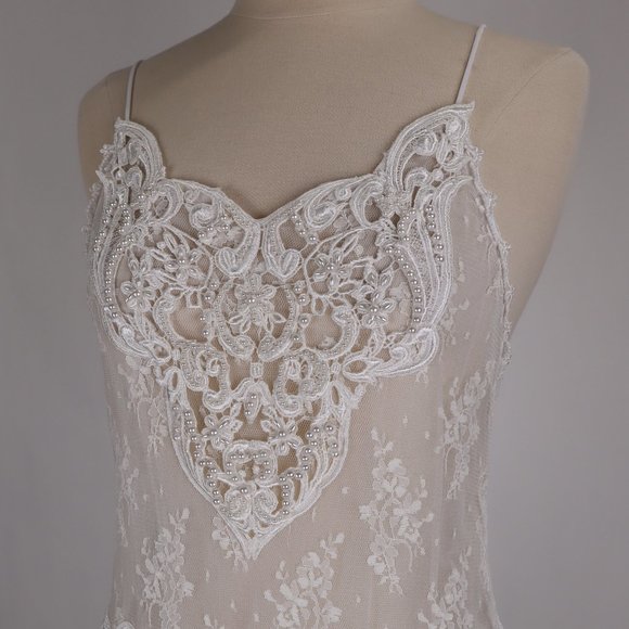 🌺 Vtg Jessica McClintock White Bridal Lace Nightgown Negligee Victorian Dress S - Picture 7 of 15